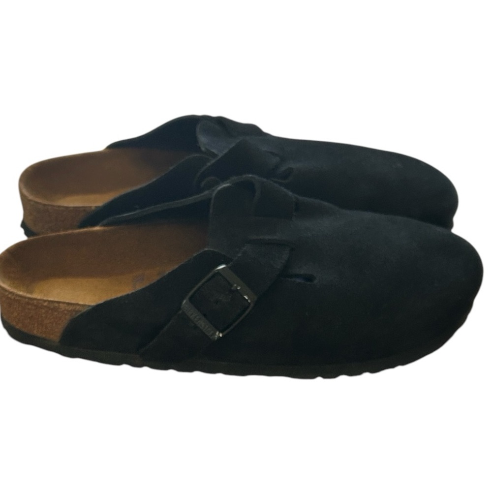 Birkenstock Boston Black Soft Suede Slip On Clogs Excellent Condition Size 38